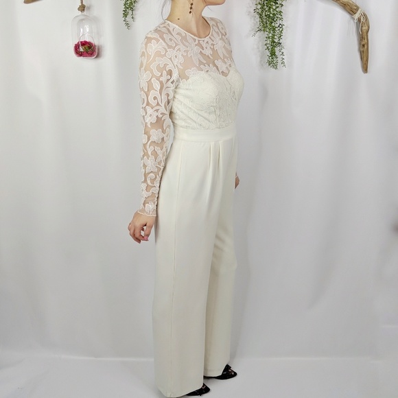 ELIZA J. embroidered top white jumpsuit crepe 0994 - Picture 2 of 7